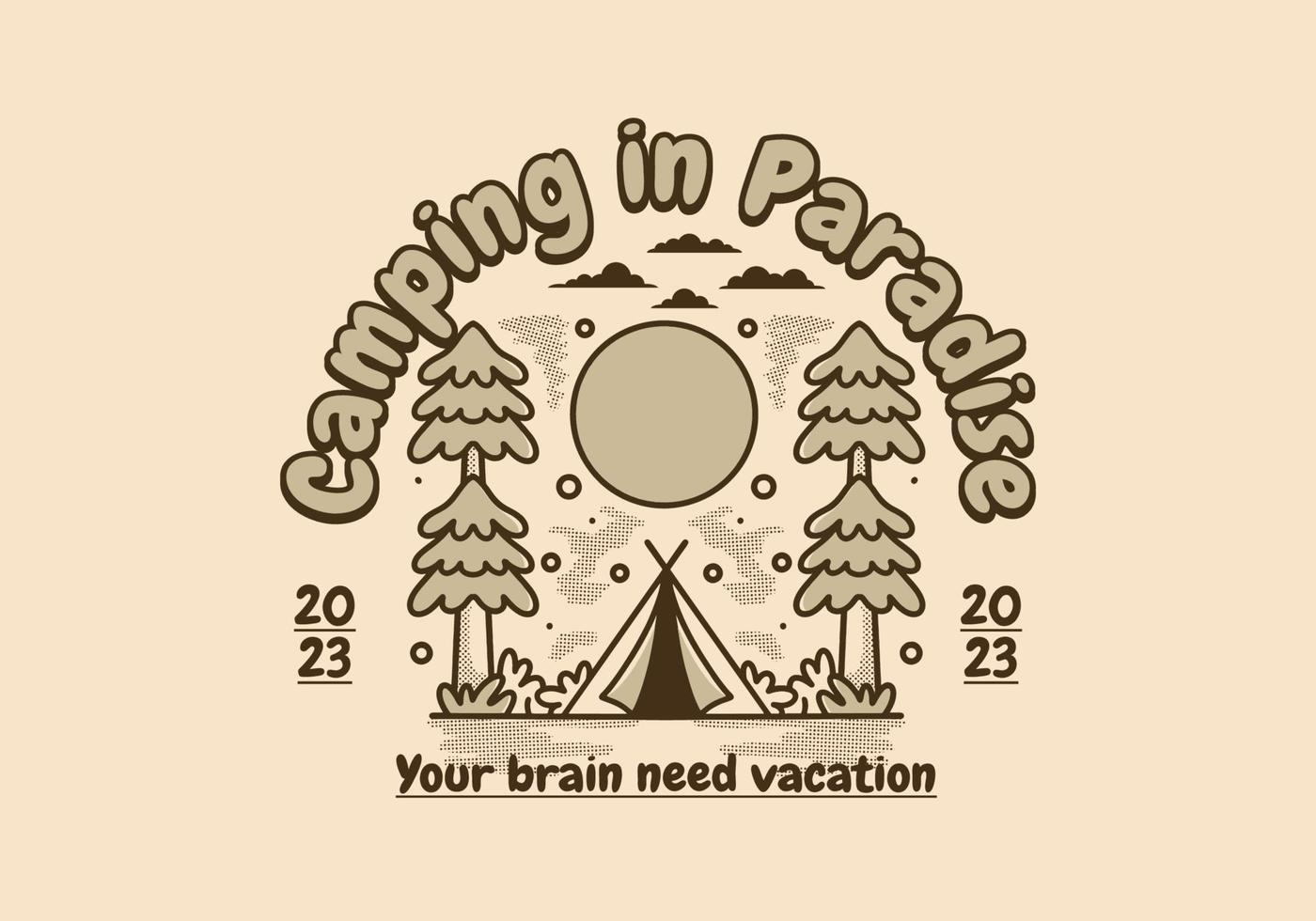 Camping tent between two big pine trees illustration vector