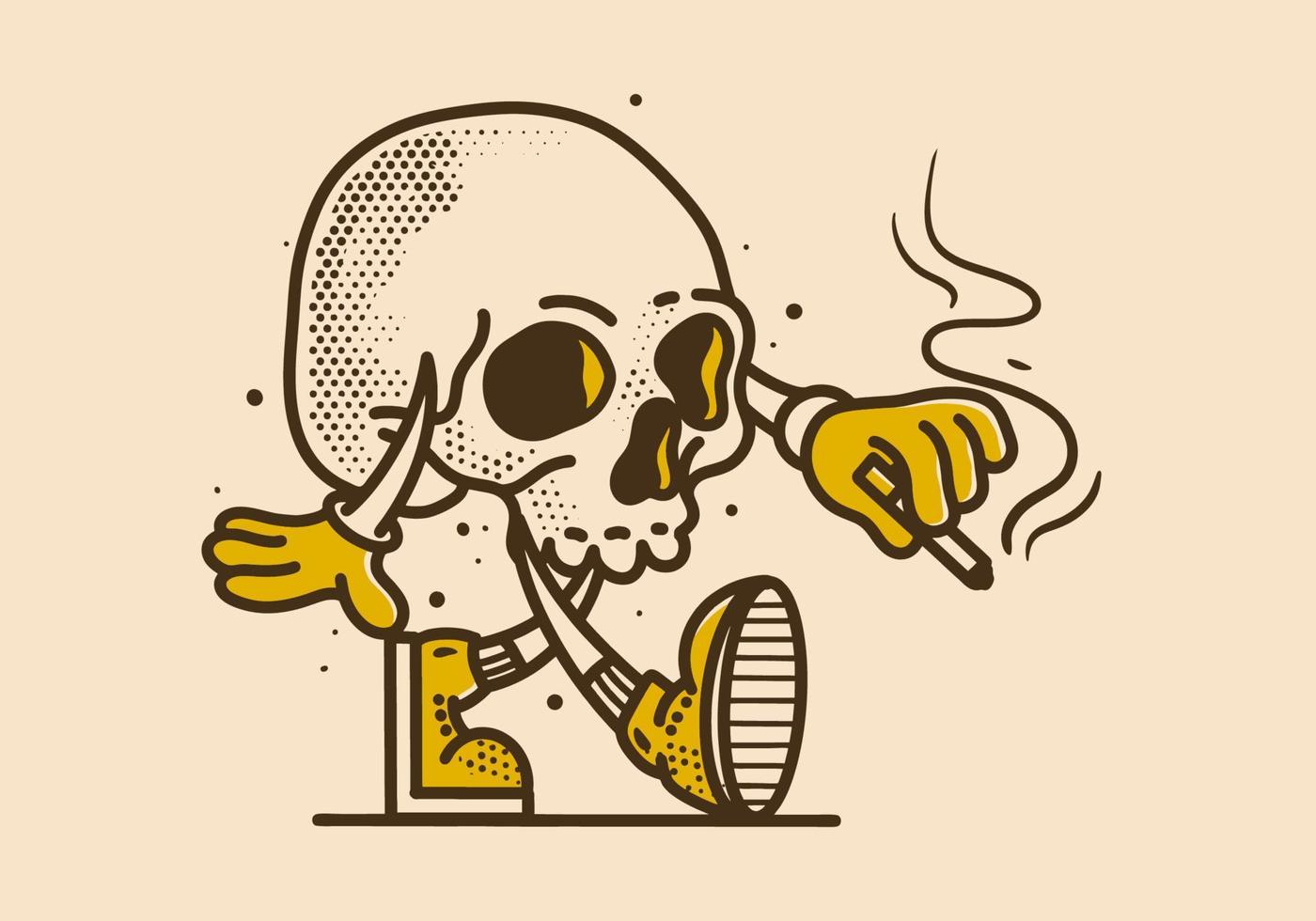 Vintage mascot character of walking skull vector