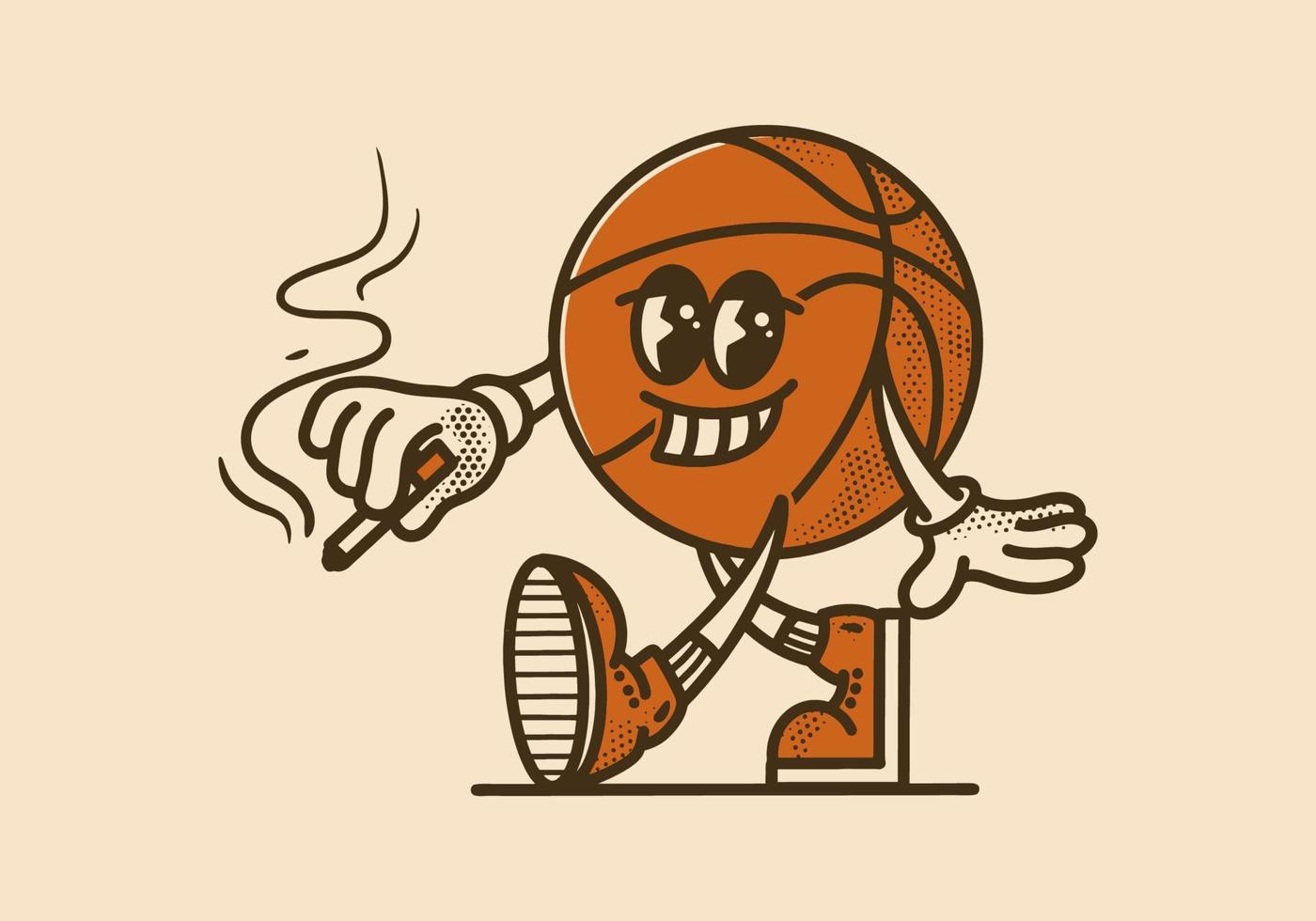 Vintage mascot character of walking basket ball vector