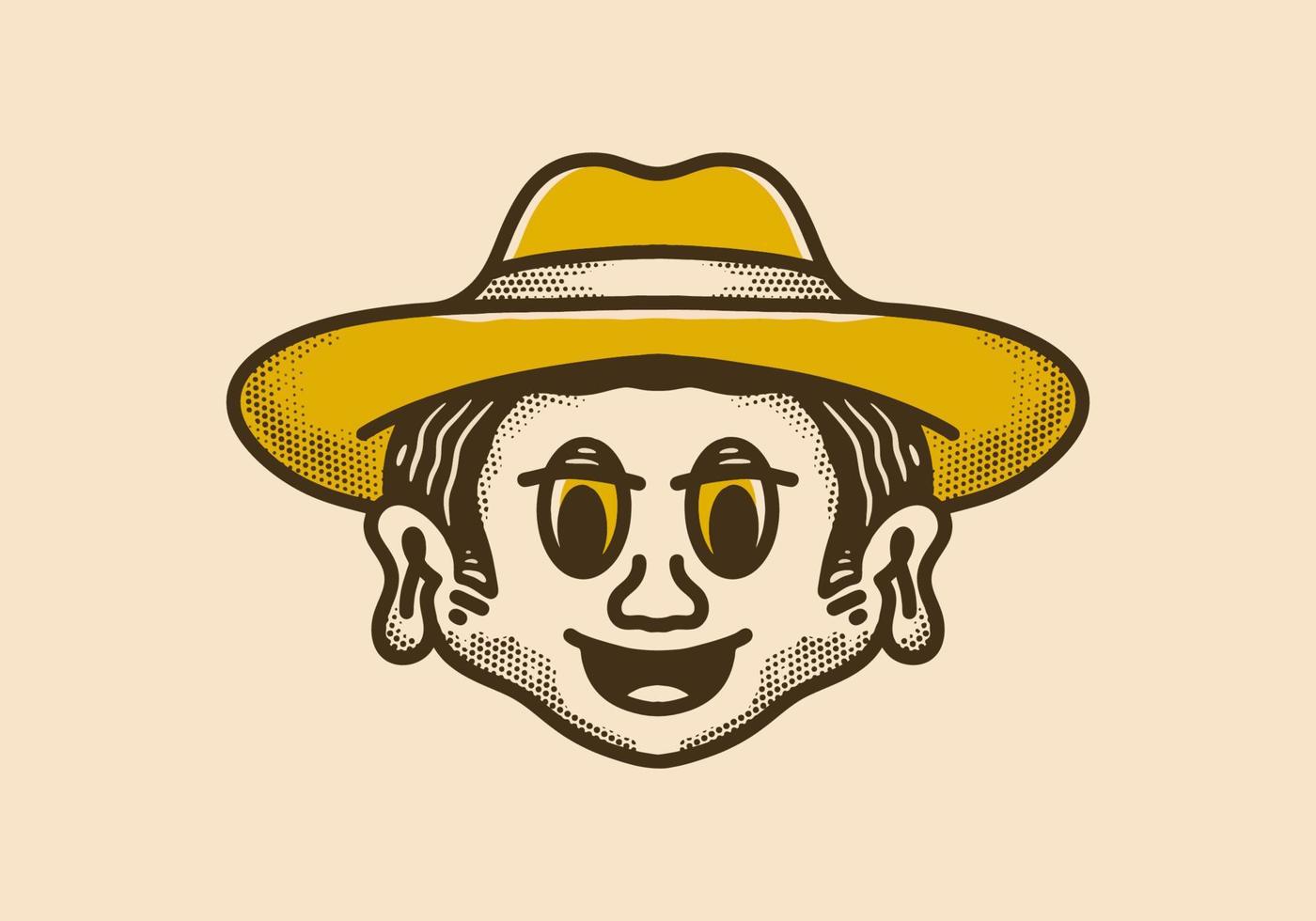 Vintage art illustration of man head with cow boy hat vector