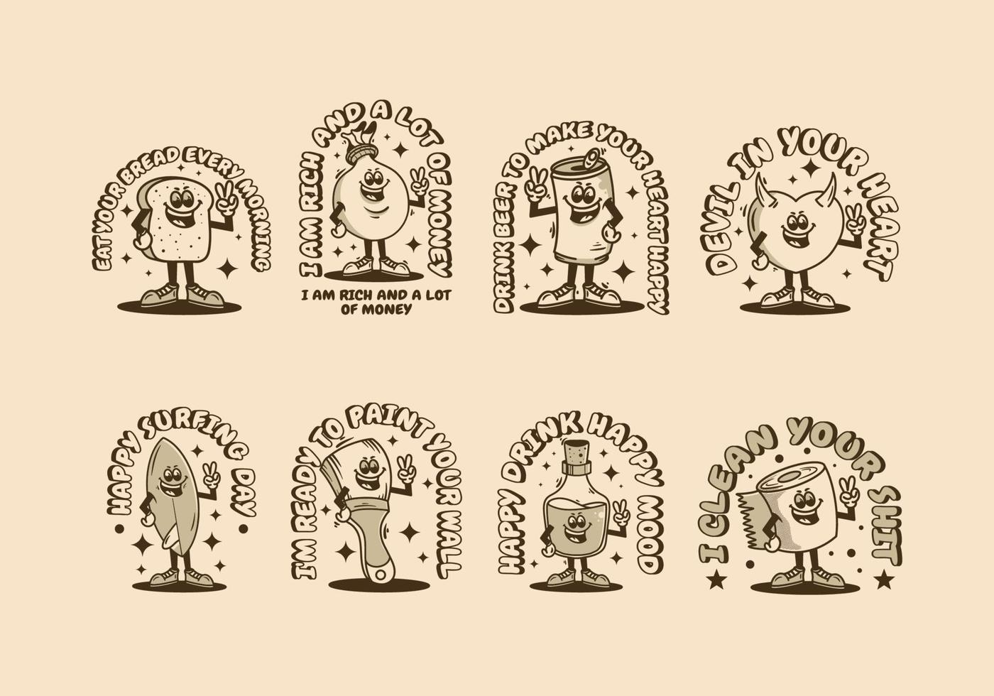 several design characters with hands forming peace symbol vector
