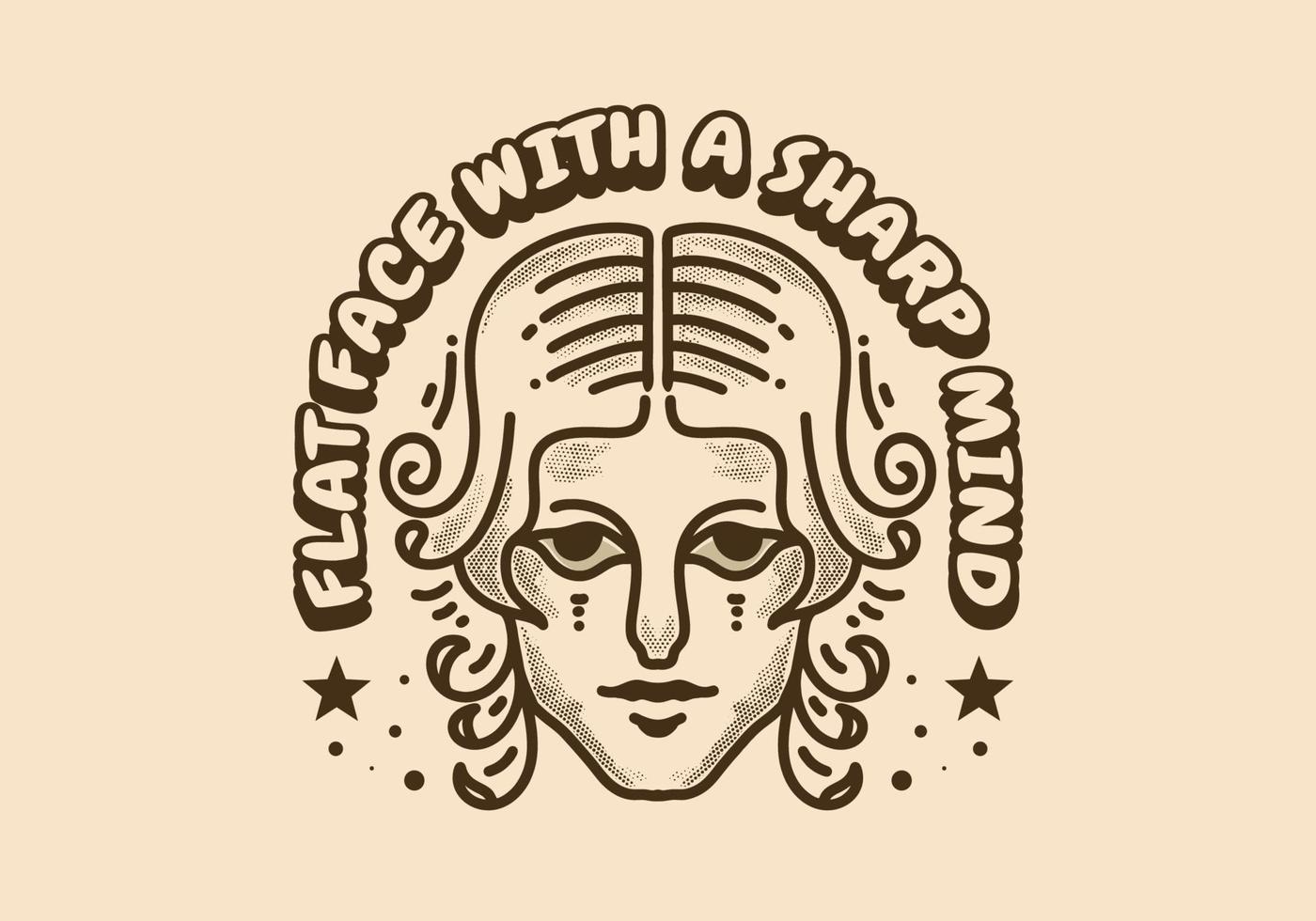 Vintage art illustration of man head with curly hair vector