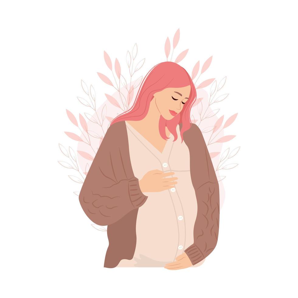 Pregnant woman with a big belly. Vector illustration in flat style