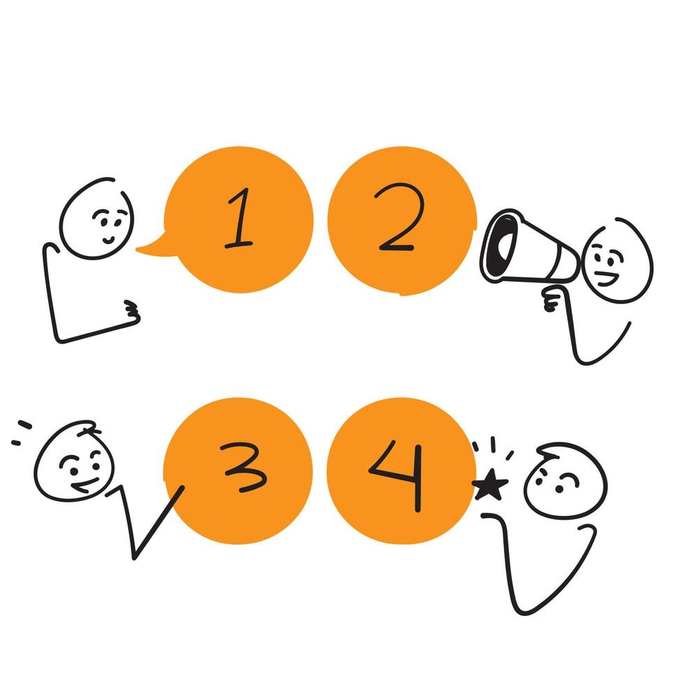 hand drawn doodle character with Circle number options infographic illustration vector