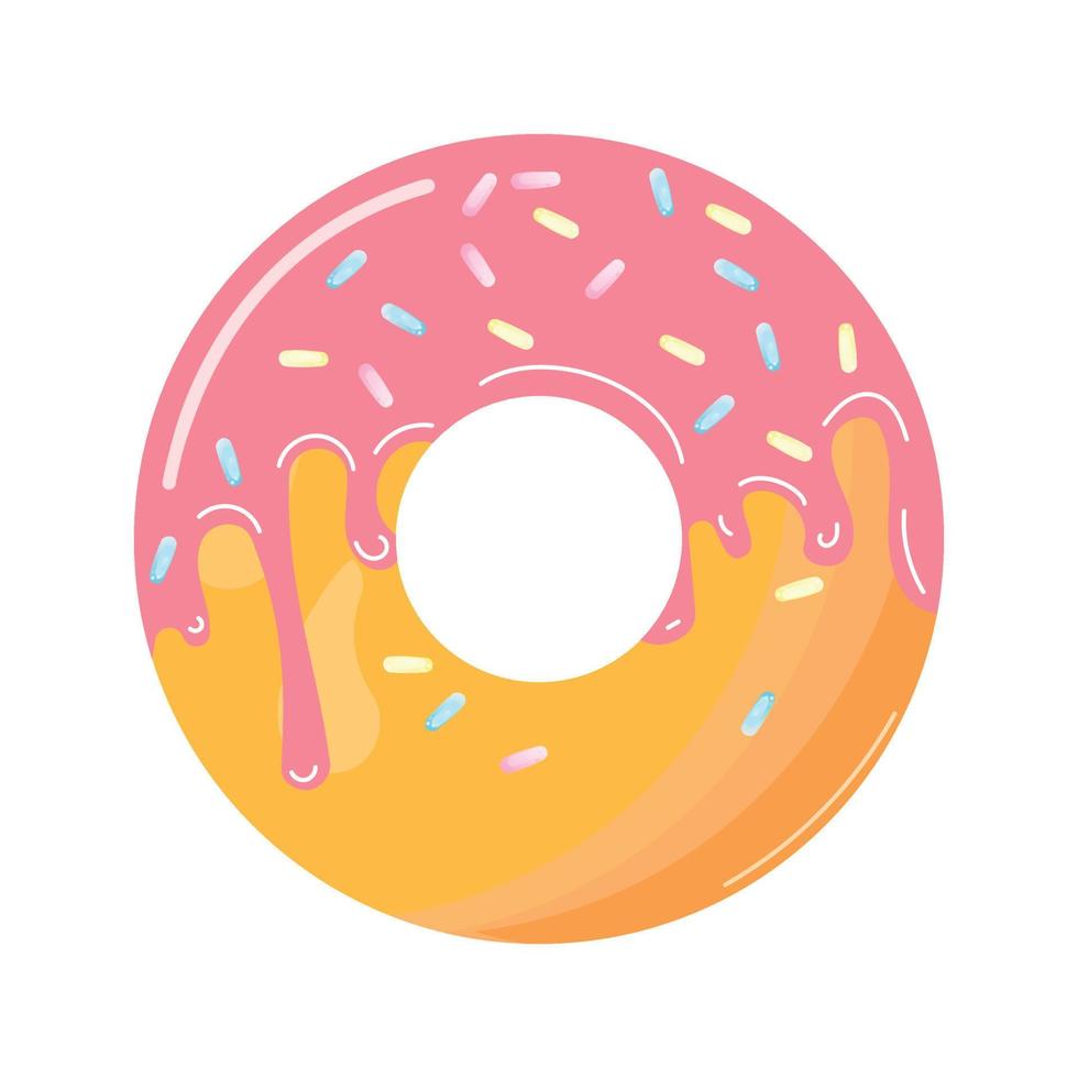 Sweet donuts with pink frosting. Vector illustration of the donut icon. Strawberry soft ice cream, an icon of conceptual food, isolated. Flat cartoon style, suitable for web landing page, banner.