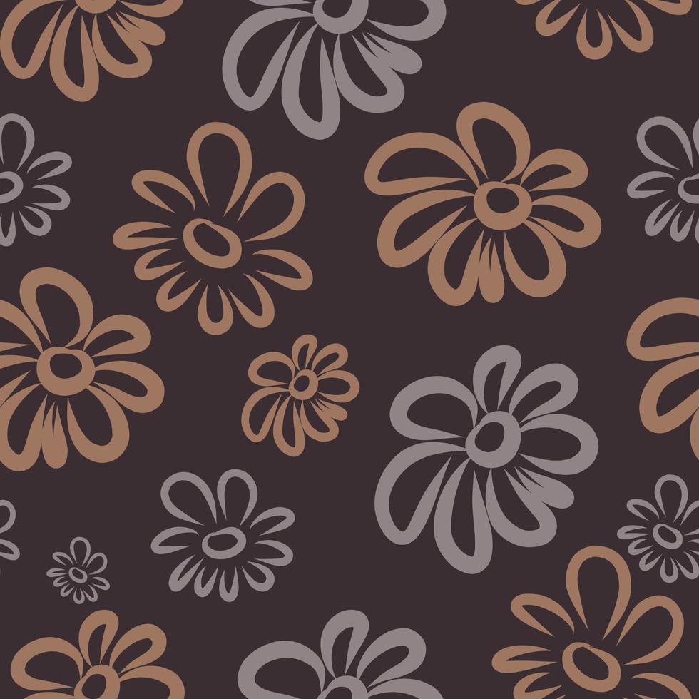 Wallpaper with flowers and leaves. Amazing background with pink and brown leaves for textiles. The pattern is made in warm colors. vector