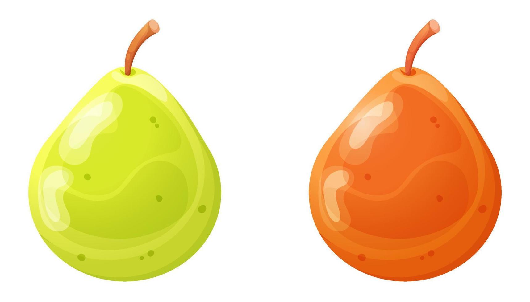 Two color pear cartoon style vector illustration. Game ui design elements.