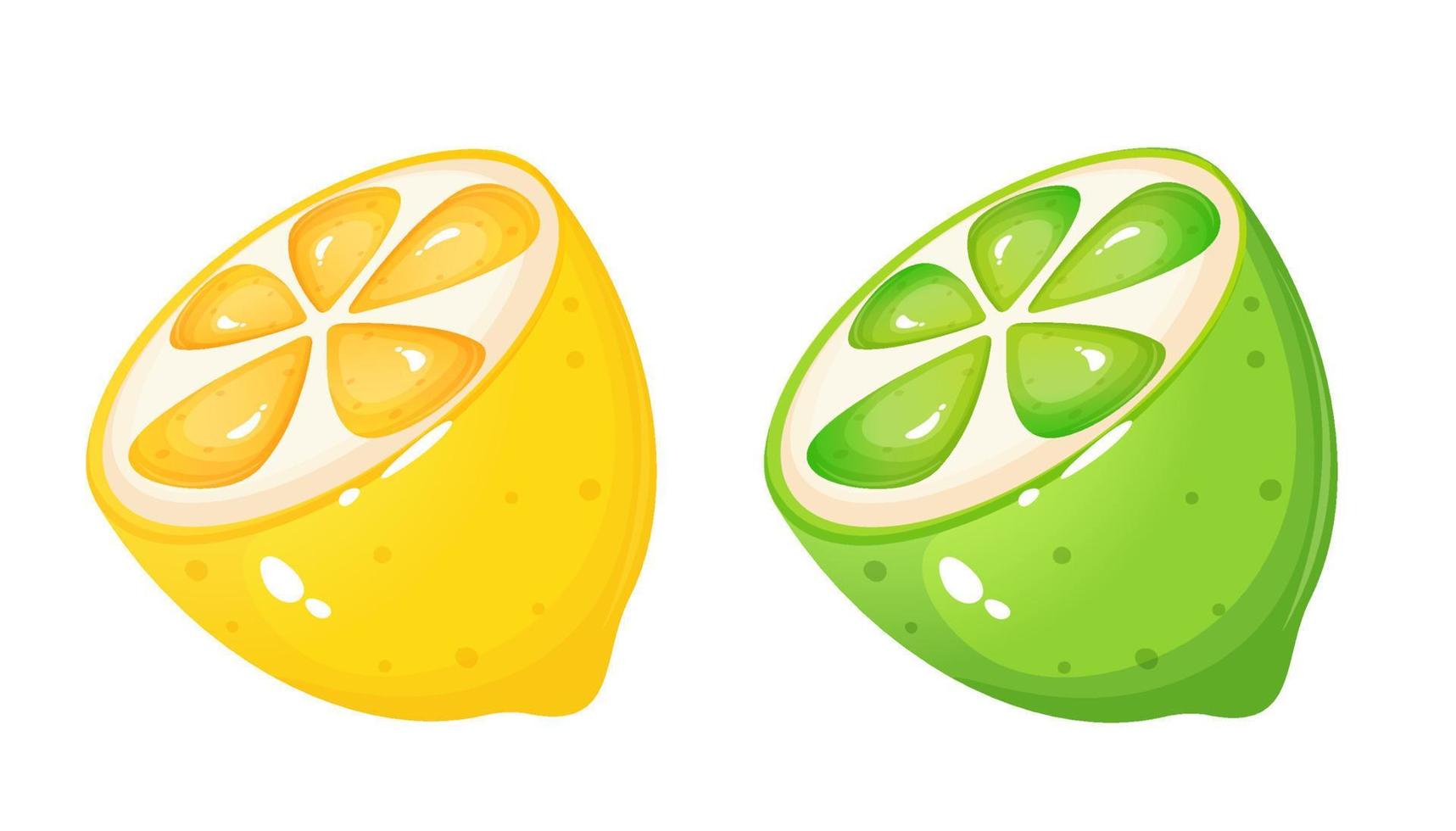 Cartoon style lime and lemon slice vector