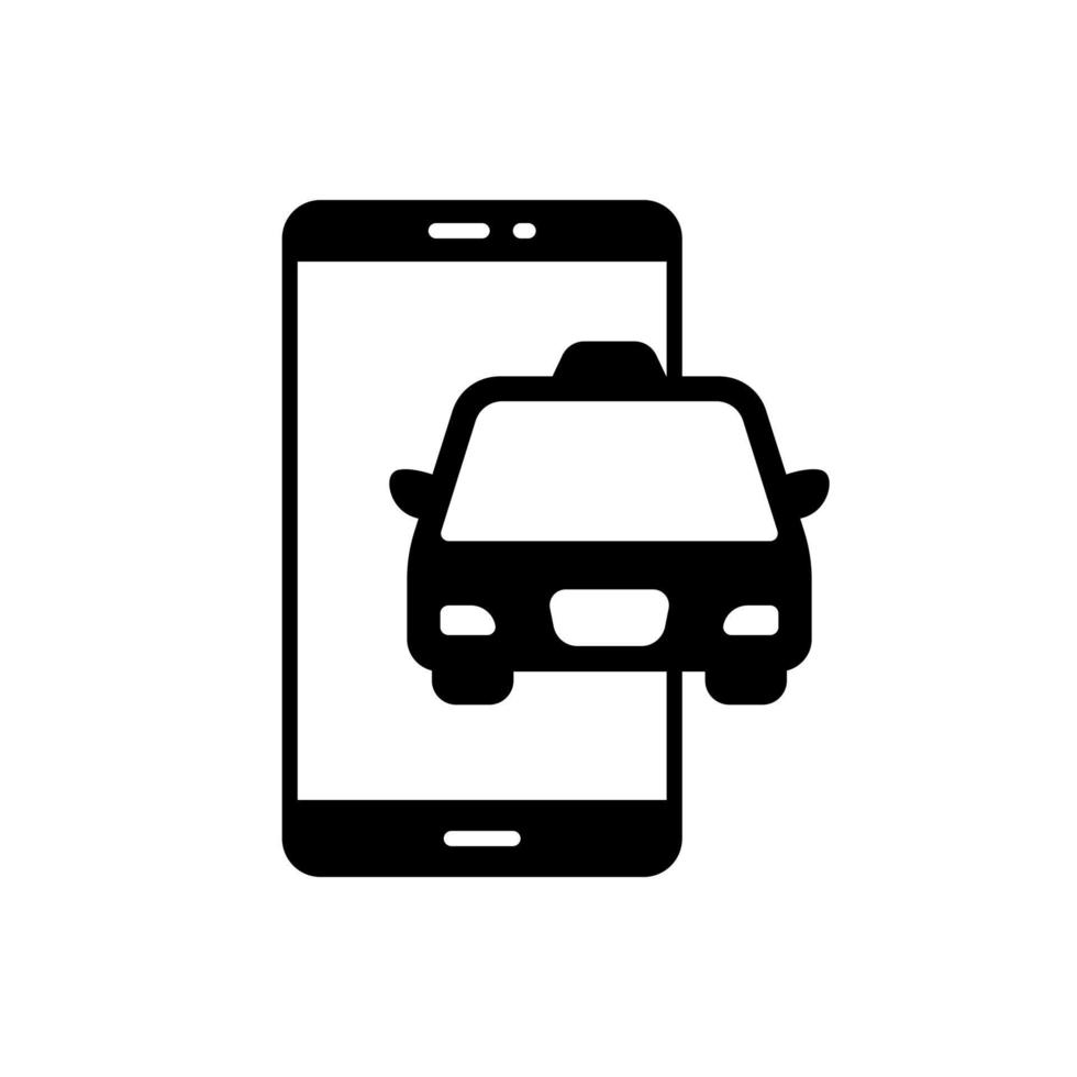 en línea Taxi solicitud icono utilizando un teléfono inteligente con un coche vector