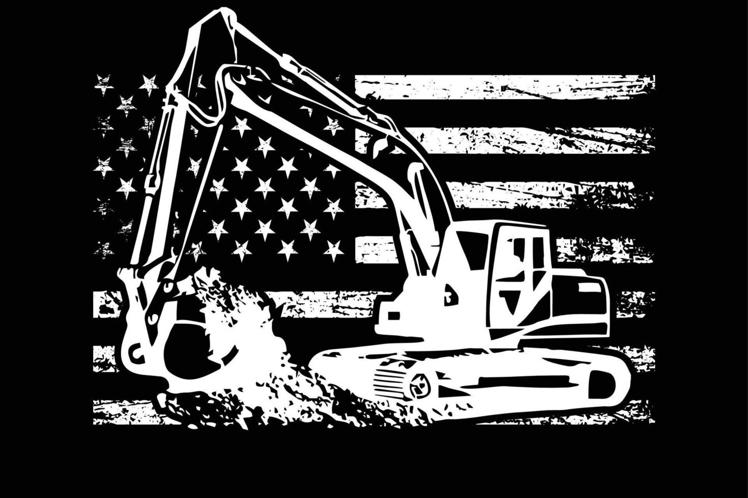 American Flag Excavator Design. vector