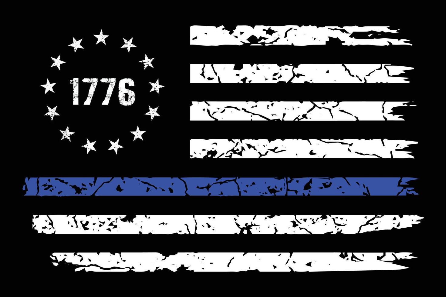 Thin Blue Line 1776 Betsy Ross Flag Design. vector
