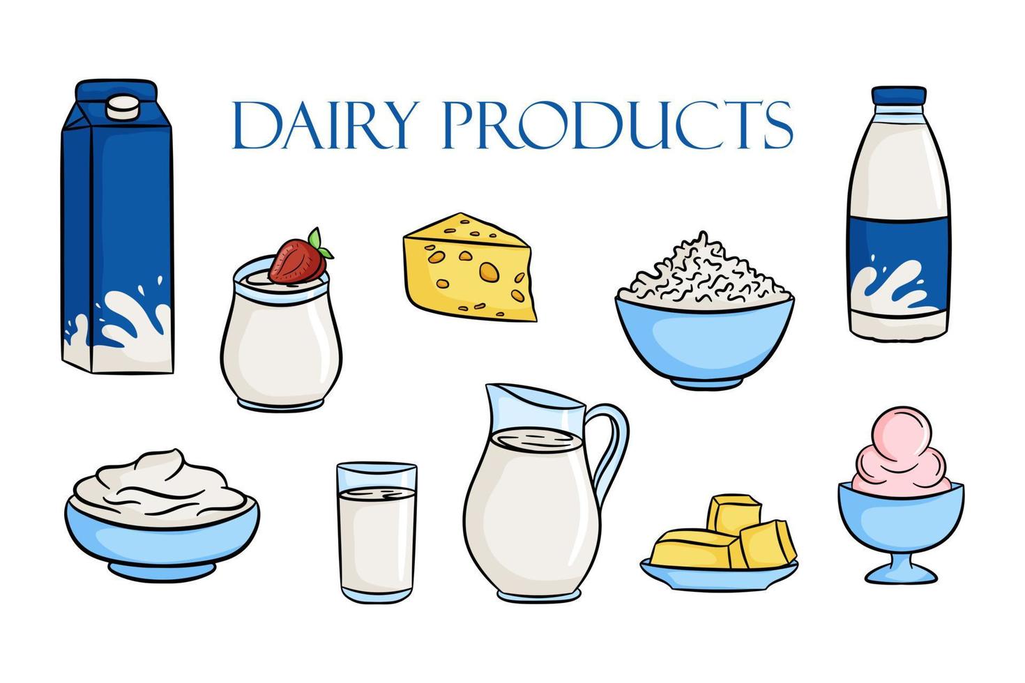 Milk healthy product outline set vector