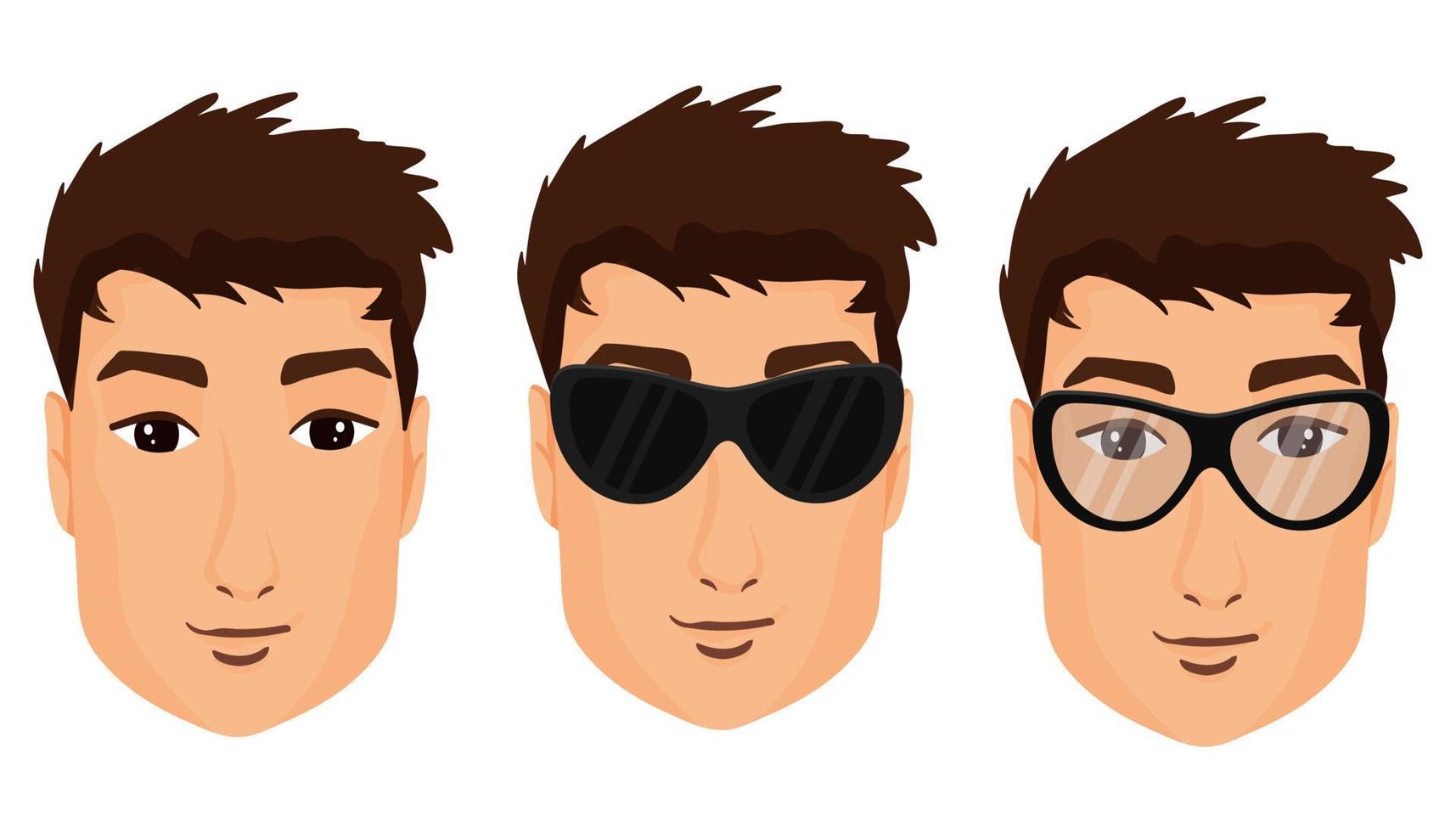 Set of men's faces in glasses and sunglasses vector