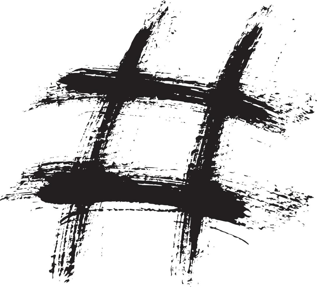 Hand drawn brush stroke hashtag symbol icon sign. vector