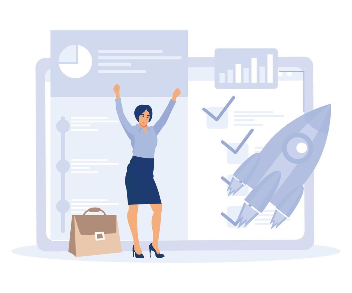 Project implementation  concept, vision and scope, management software and deadline, flat vector modern illustration