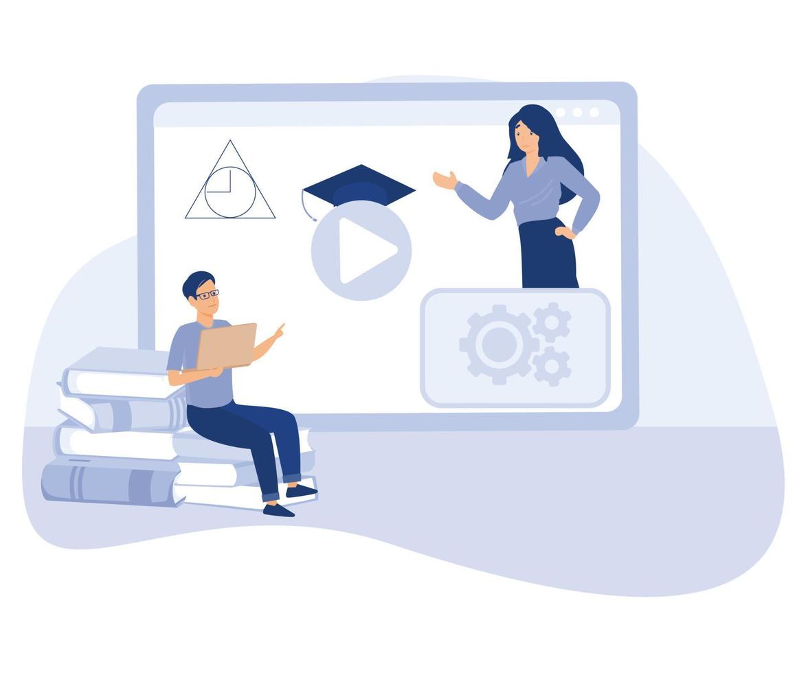 E-learning tools concept, Online courses, E-library, certificate diploma, flat vector modern illustration