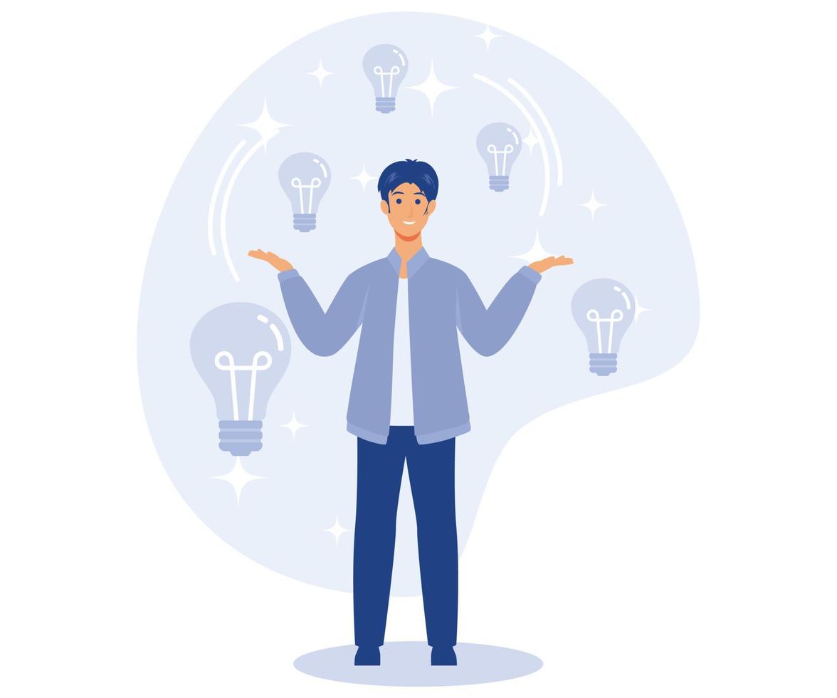 Personal and professional growth concept,  brainstorming, idea and fantasy, motivation and inspiration, flat vector modern illustration