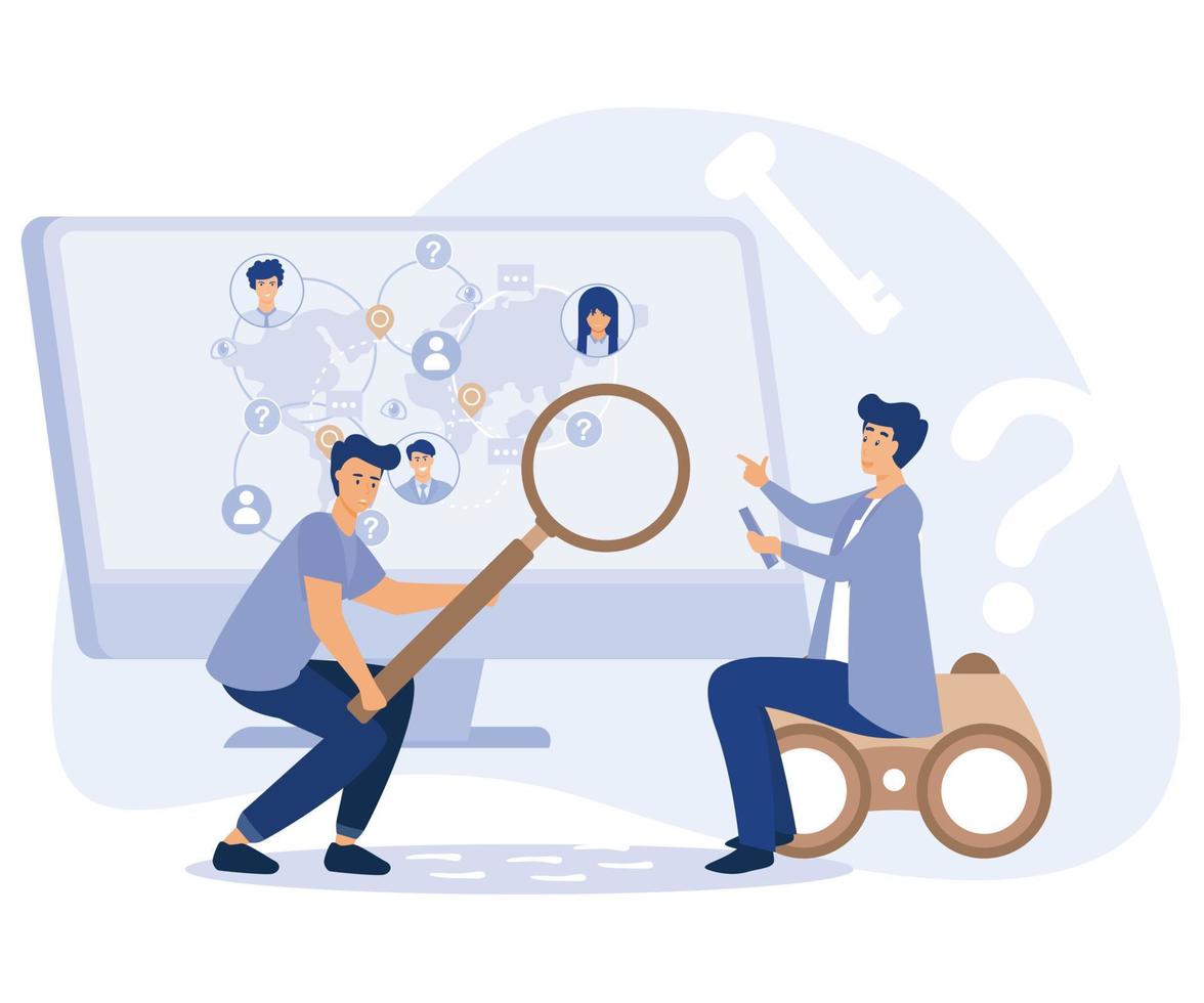 Detective agency concept. Searching evidences. flat vector modern illustration