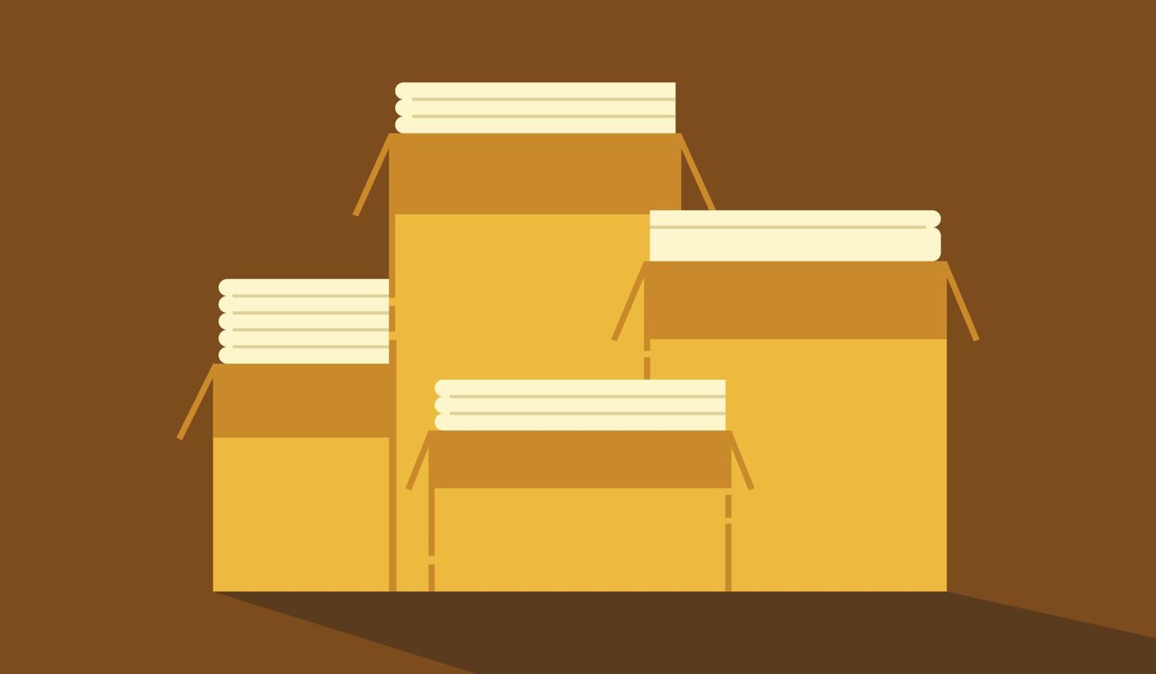 File piles in cardboards flat vector illustration