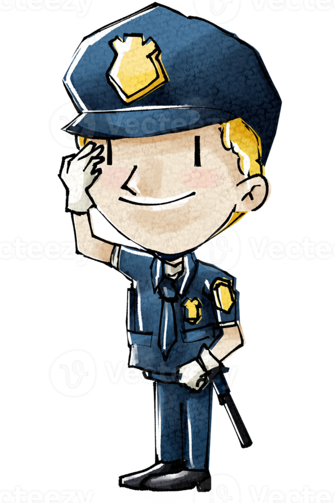 Children cartoon character officer PNG illustration chalk and watercolor style