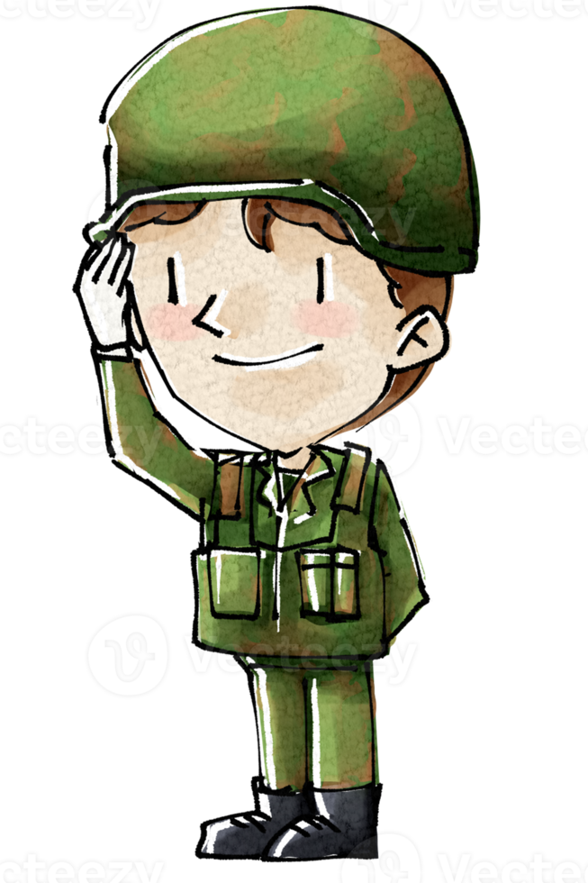 Children cartoon character officer PNG illustration chalk and watercolor style