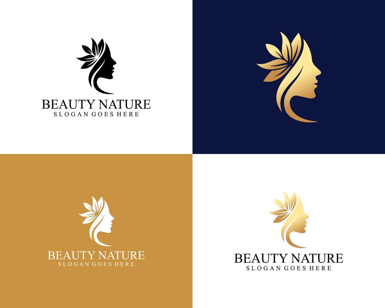 Natural beautiful woman logo design template vector