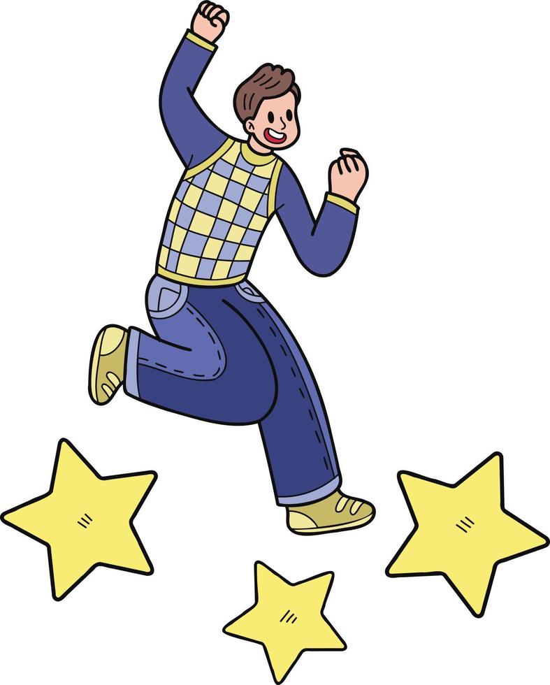 Businessman jumping with stars illustration in doodle style vector