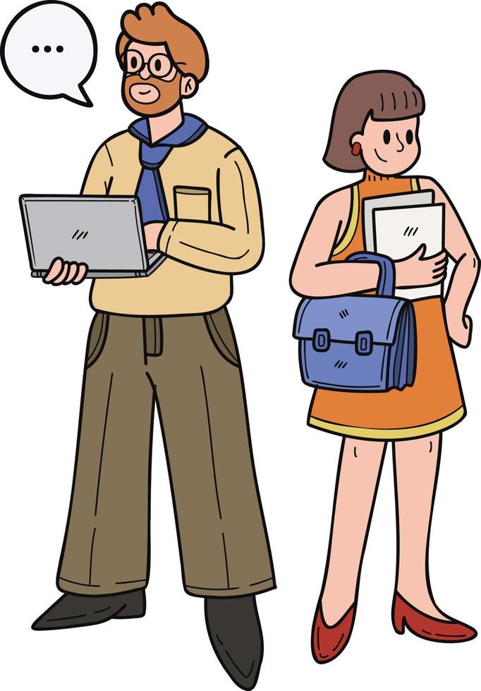Team of office workers planning work illustration in doodle style vector