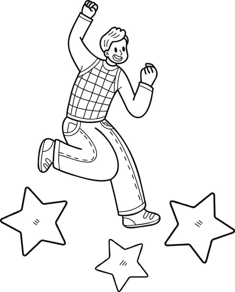 Businessman jumping with stars illustration in doodle style vector