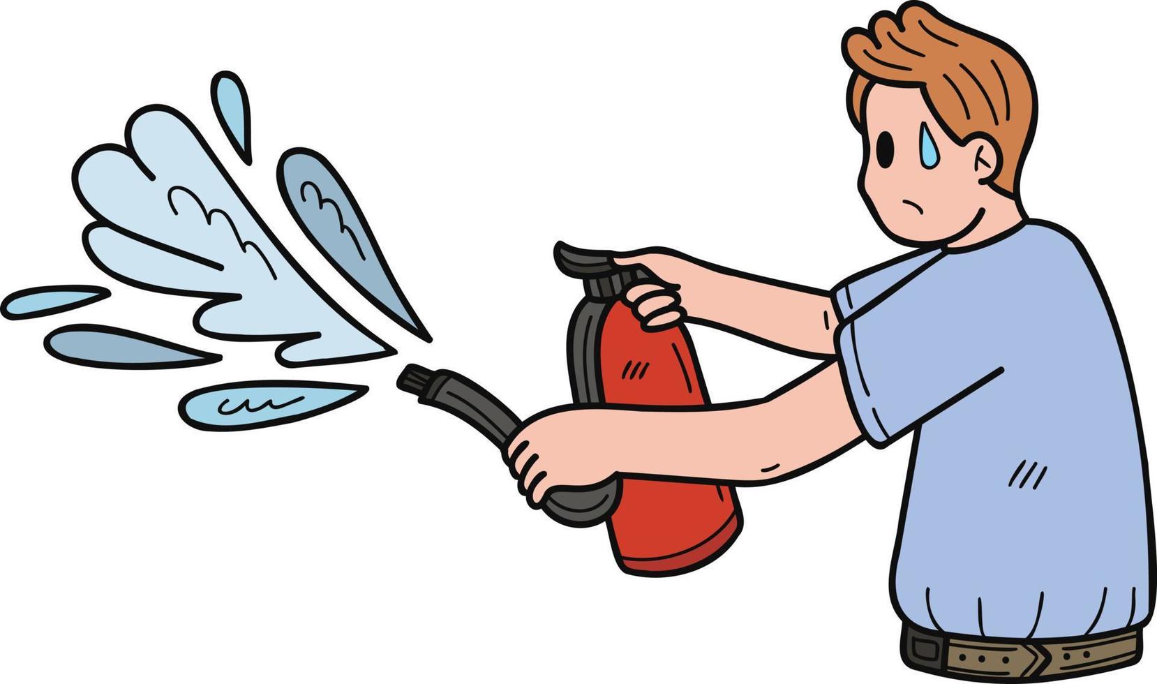 business man extinguishing fire illustration in doodle style vector