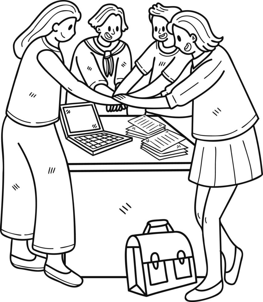 Team of business women working together illustration in doodle style vector