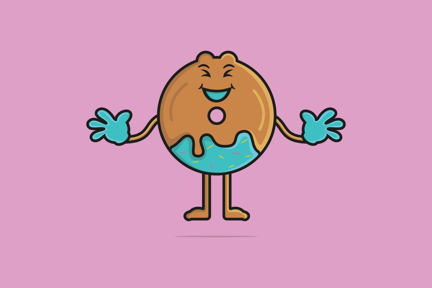 Cute Doughnut Cartoon Character vector illustration. Food objects icon concept. Colorful glossy donuts with glaze and powder vector design with shadow