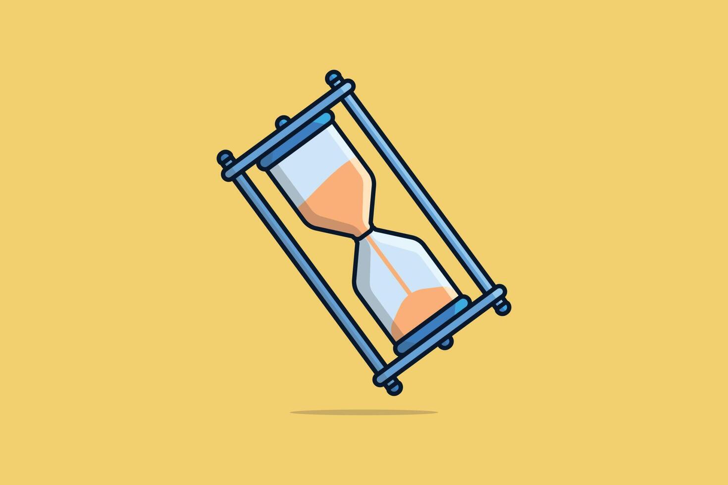 Hourglass with Sand Countdown vector illustration. Business and time object icon concept. Sandglass with sand inside to measure time vector design with shadow isolated on yellow background.