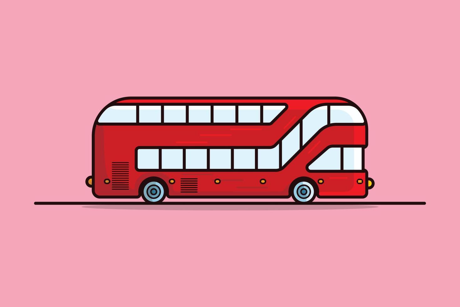 Red Double Decker Bus vector illustration. Bus transportation icon concept. Modern london double decker bus side view flat vector design with shadow isolated on pink background.