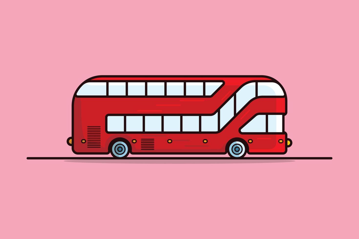 rojo doble decker autobús vector ilustración. autobús transporte icono concepto. moderno Londres doble decker autobús lado ver plano vector diseño con sombra aislado en rosado antecedentes.