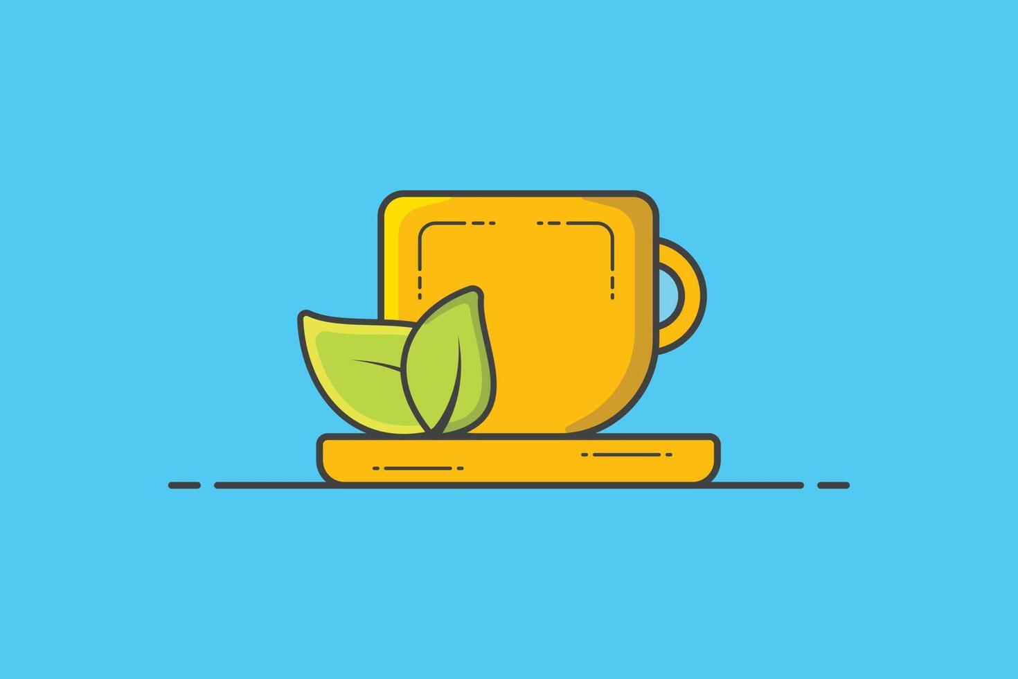 Cup Of Green Tea With Green Leaves vector illustration. Food and drink object icon concept. Tea cup green leaves, tea leaf logo design, tea symbol. Cup with leaves vector design with shadow.