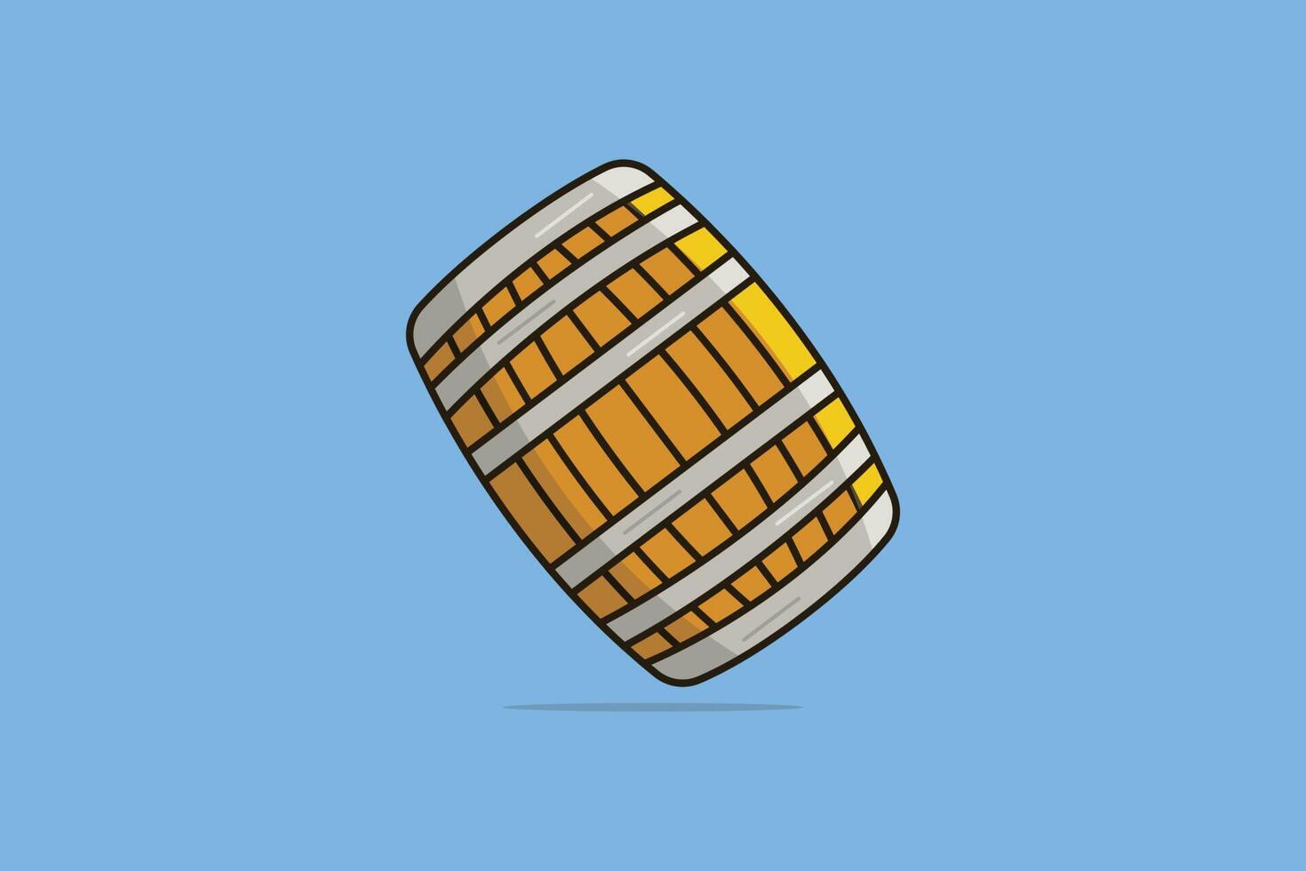 Wooden Barrel with Iron Rings vector illustration. Industry working object icon concept. Oil barrel container for liquid chemical products oil, fuel and gasoline vector design with shadow.