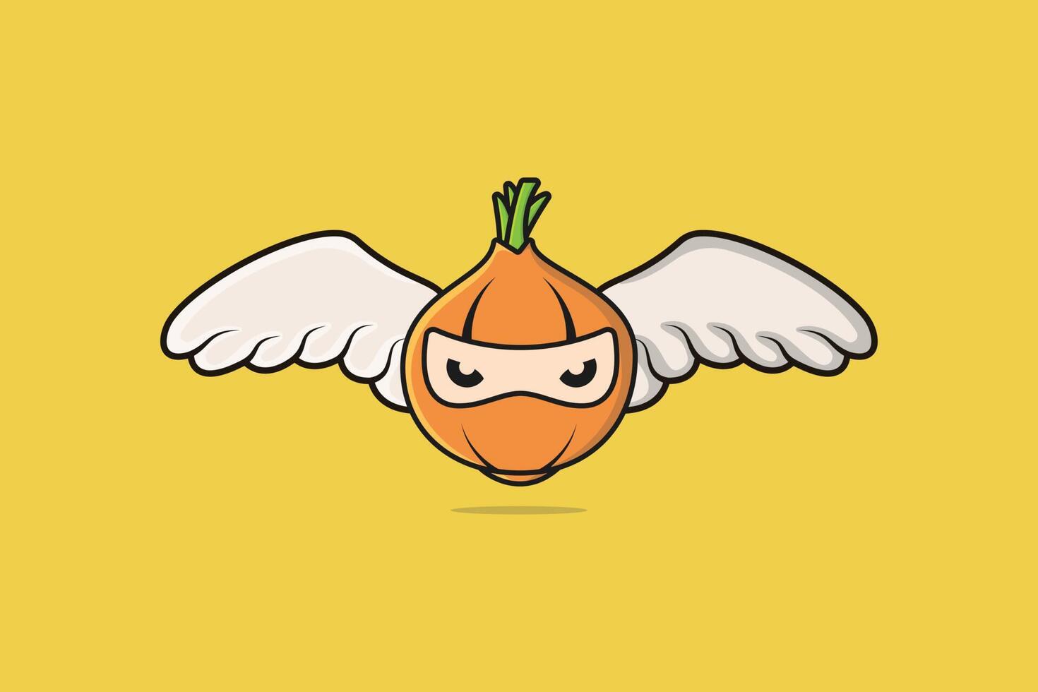 Onion Ninja with Bird Wings vector illustration. Food nature icon concept. Onion ninja cartoon character vector design. Cooking fresh vegetable icon logo.