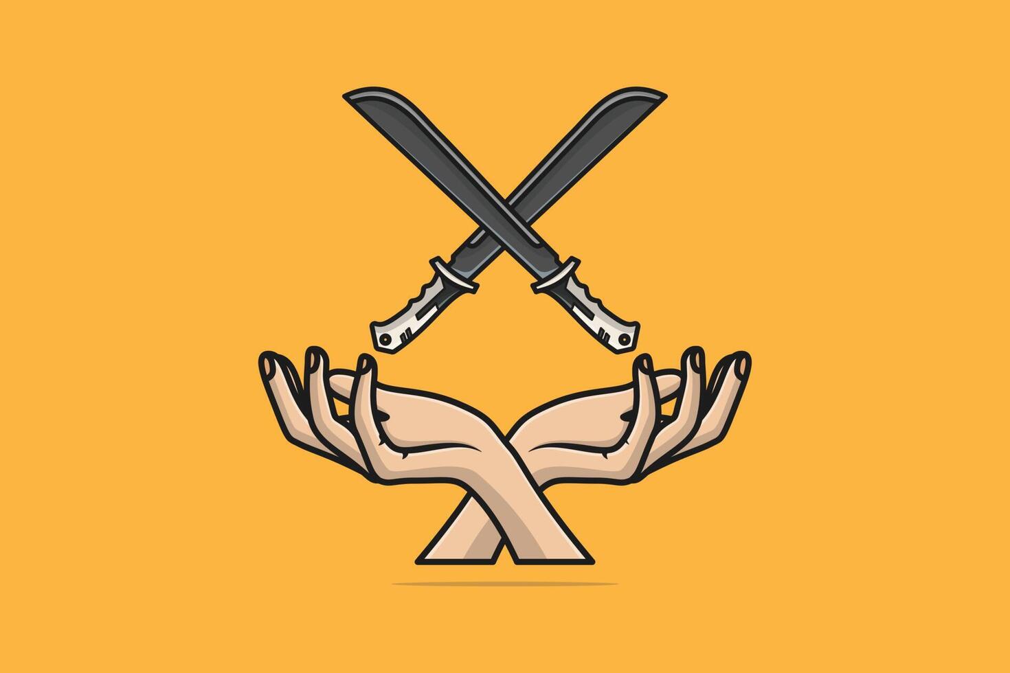 Metal Swords and Clench Hands vector illustration. Holiday object icon concept. Swords and hands in cross sign vector design. Creative hands and swords icon logo. Logo of freedom, revolution, protest.
