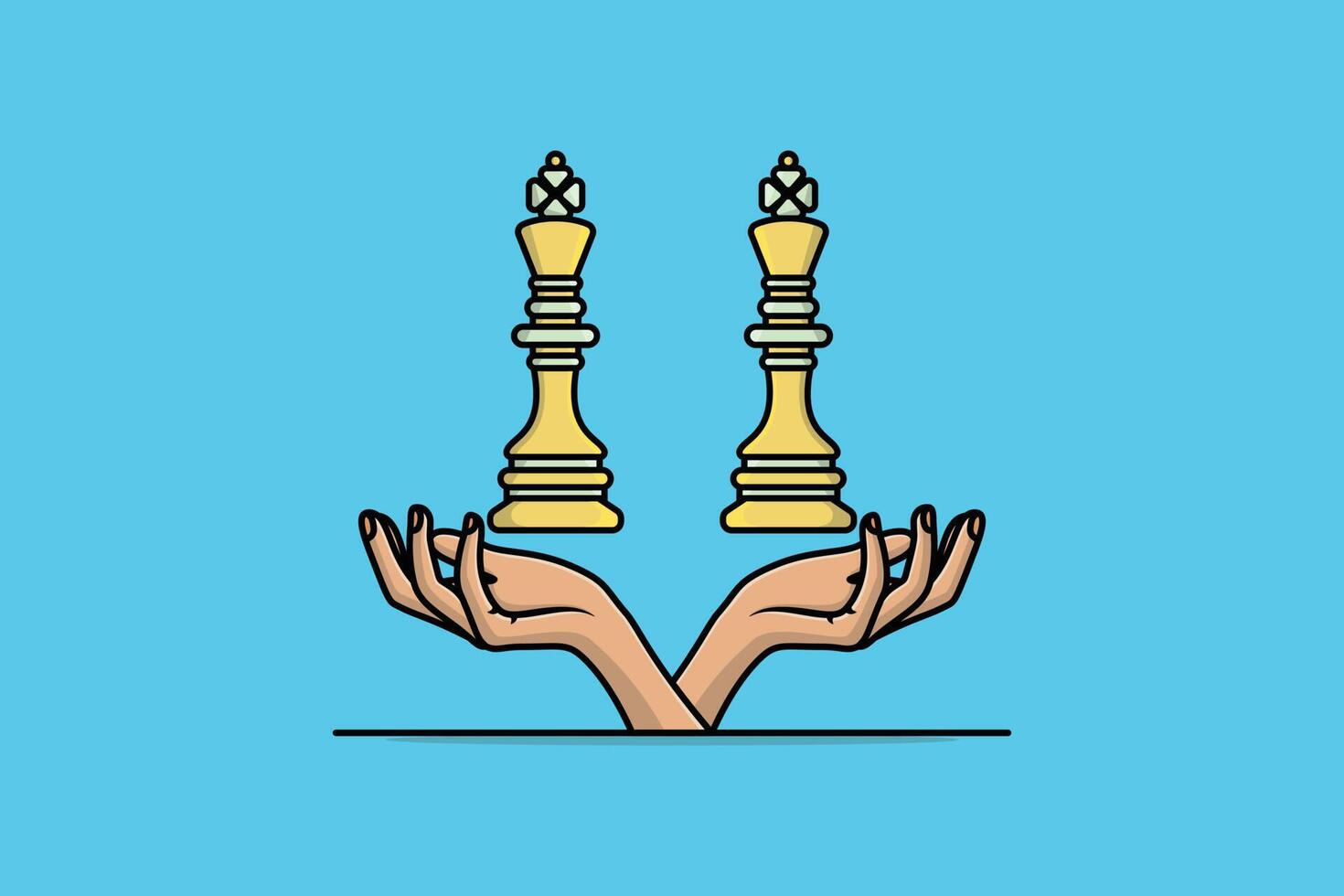 Chess Pieces King on hands vector illustration. Sport board game object icon concept. Smart goal, Business target concept. Achievement and success. King and hands vector design with shadow.