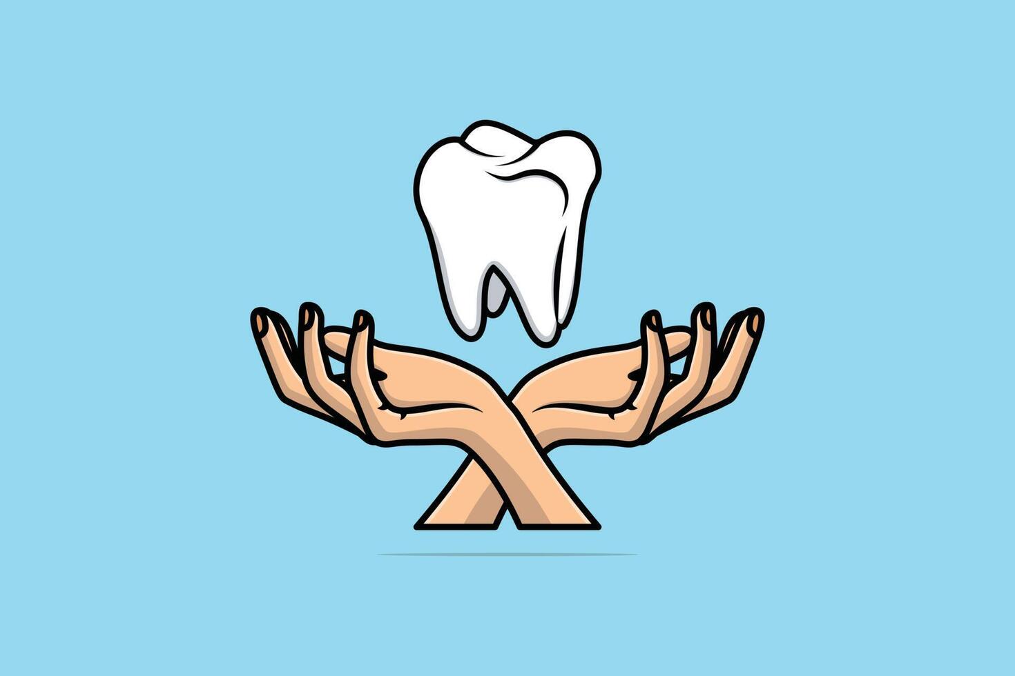 Dentist Tooth with Hands vector illustration. Healthcare and medical objects icon concept. Dentist tooth and dentist hands vector design. Dentist logo tooth with hand.