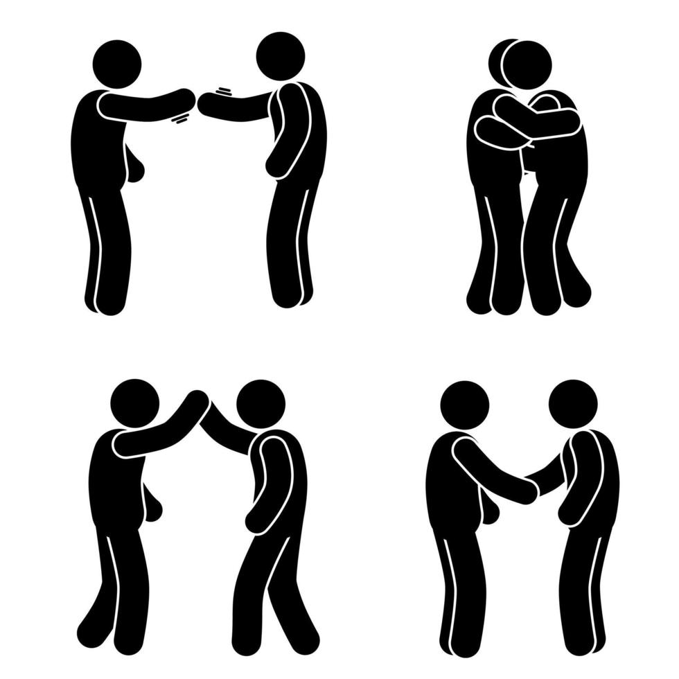 silhouette of people shaking hands and hugging, friendship vector