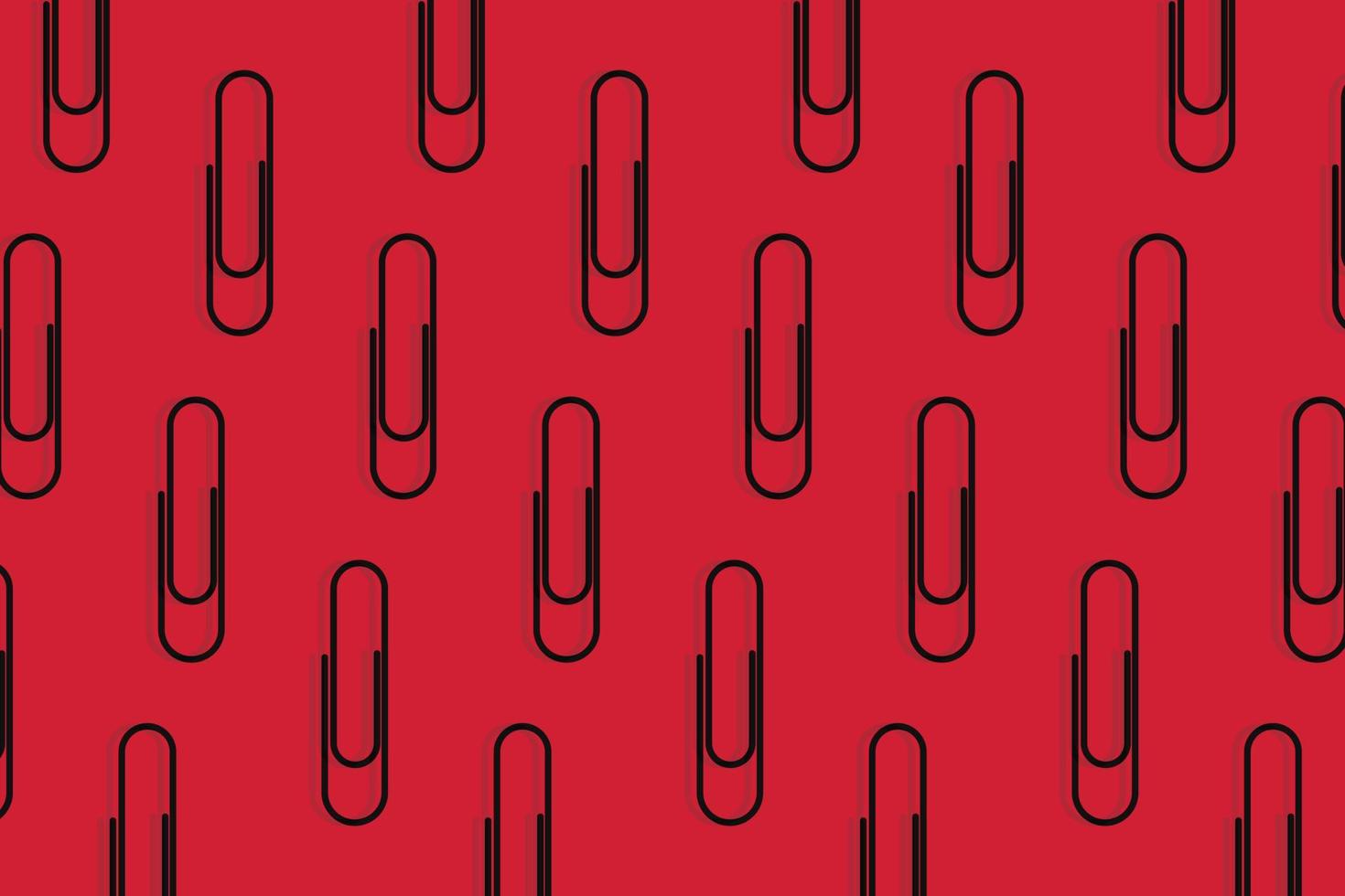 Paper Clip seamless pattern background design. Education working equipment icon concept. Black metal Paper clip pattern design on red background with shadow. vector