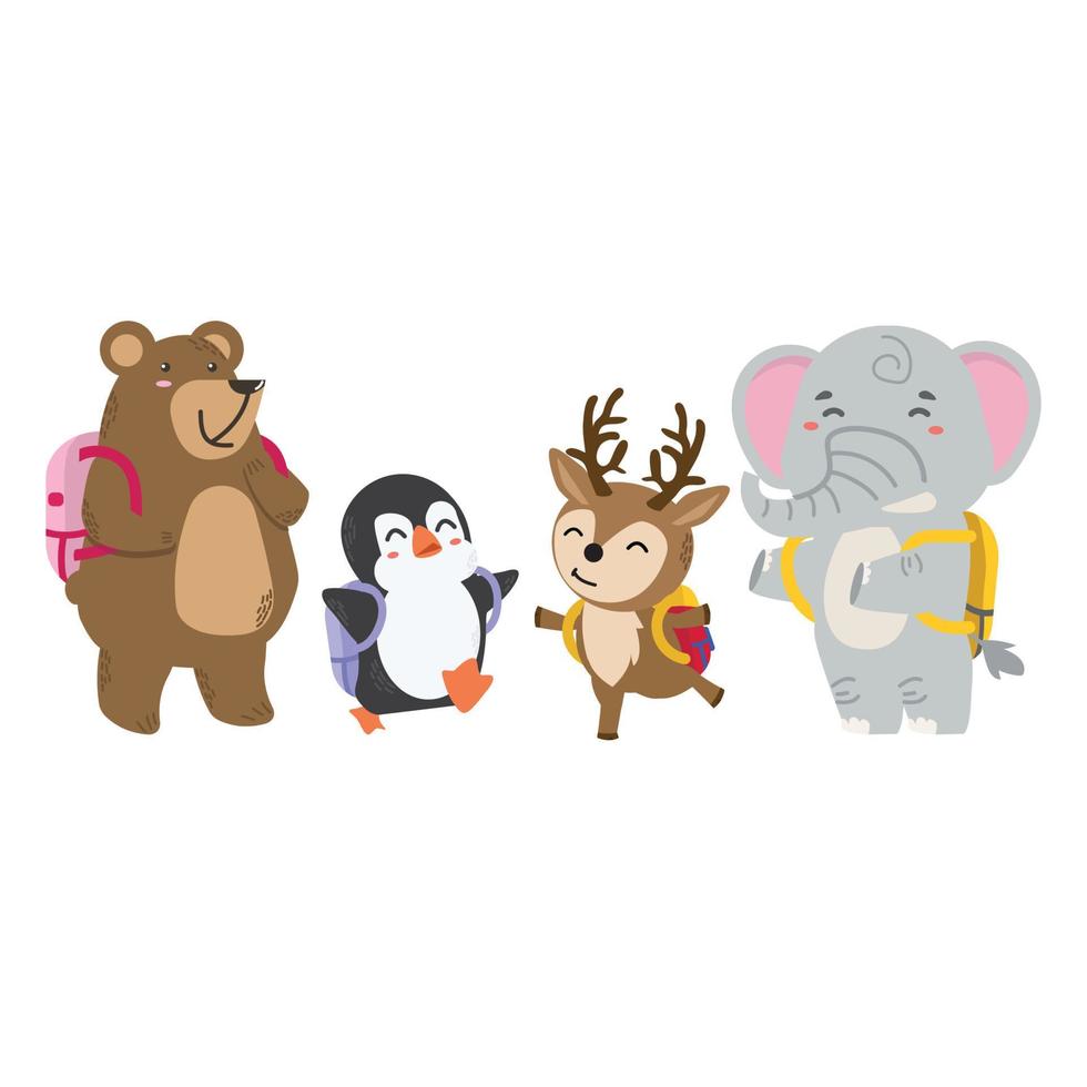 Happy animals  going to school set vector