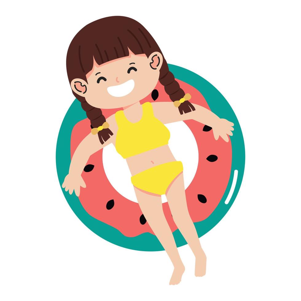 Cute kid girl relaxing on float vector