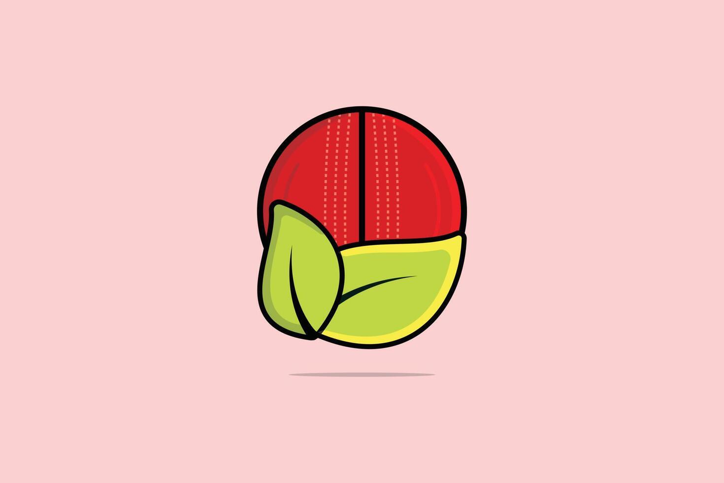 Grillo pelota con verde hojas vector ilustración. Deportes y orgánico objetos icono concepto. único Grillo y orgánico logotipo vector diseño con sombra en ligero rosado antecedentes.