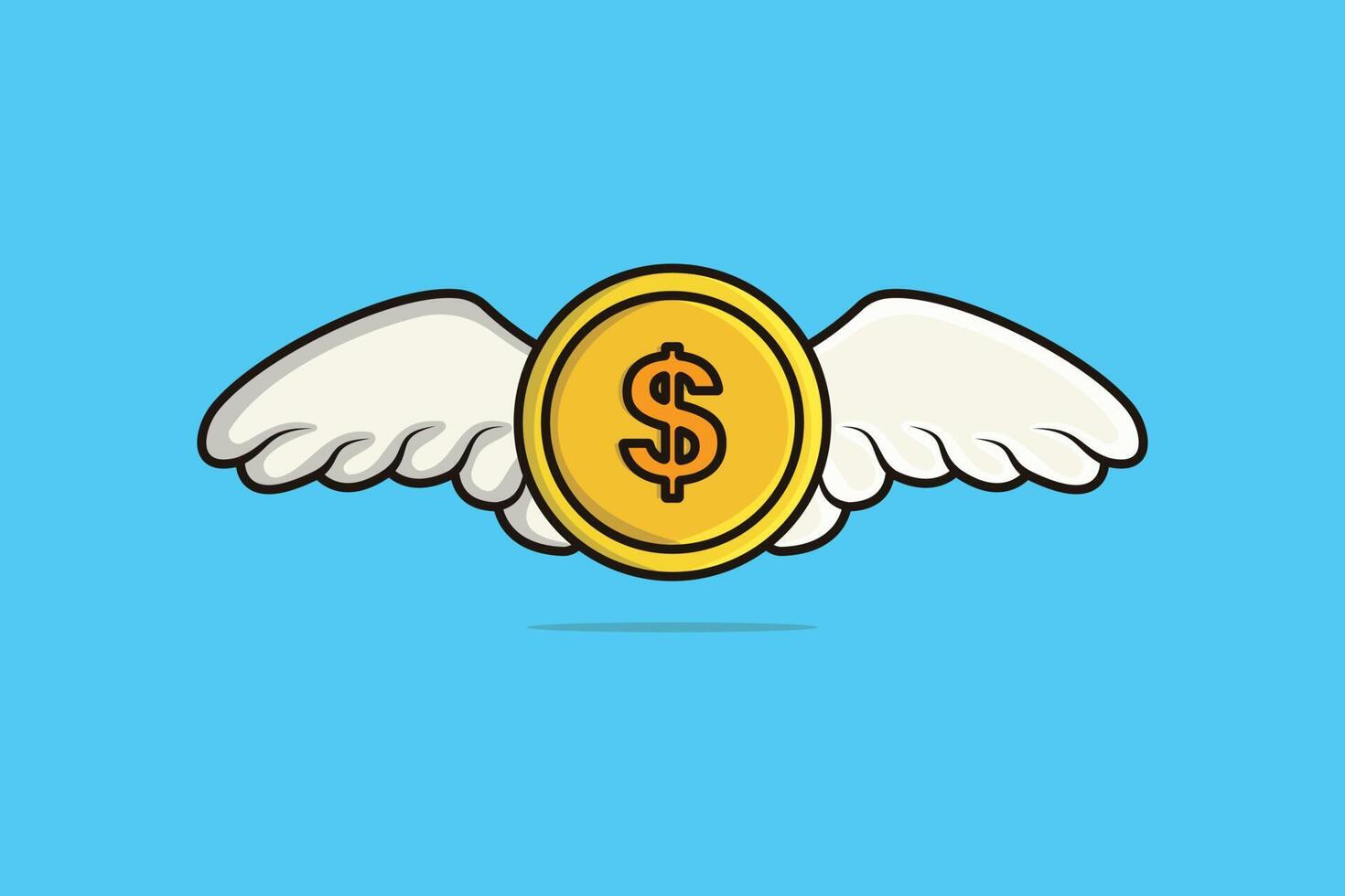 Flying Gold Coin with Wings vector illustration. Financial and business icon concept. Coin with dollar sign. Money symbol. American currency vector design. Currency growing up icon concept.