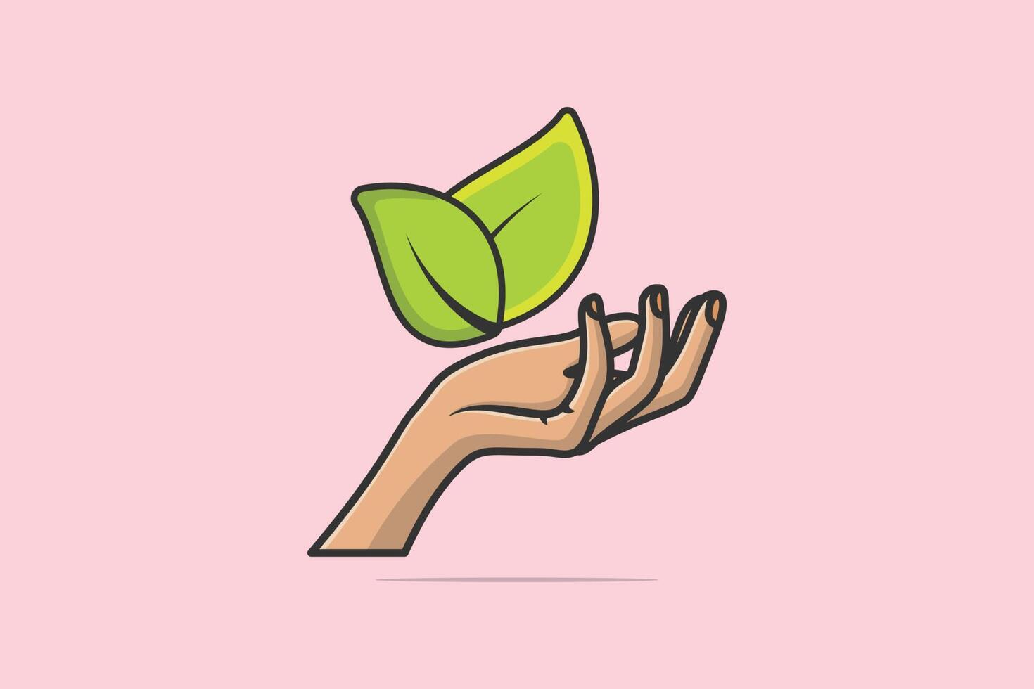 Hand Holding Leaf vector illustration. Natural products icon concept. Leaf in a hand sign of environmental protection icon. Green leaves and woman hand vector design.