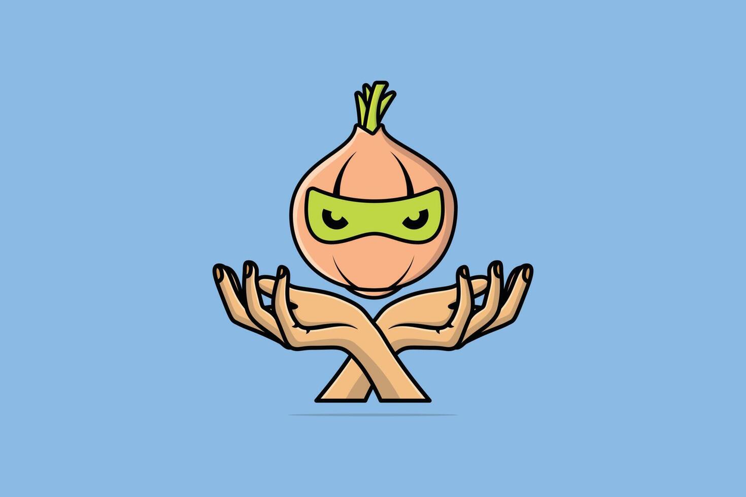 Onion Ninja with Hands vector illustration. Food nature icon concept. Onion ninja cartoon character vector design. People hands icon logo. Creative ninja onion and hands logo design.