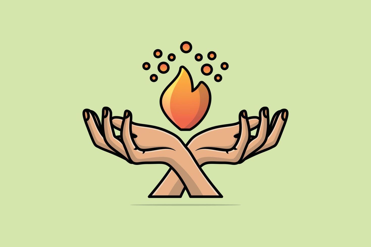 hoguera en dos manos vector ilustración. santo espíritu y energía icono concepto. creativo mano y fuego icono logo.
